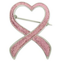 Pink Glitter Heart Ribbon Pin